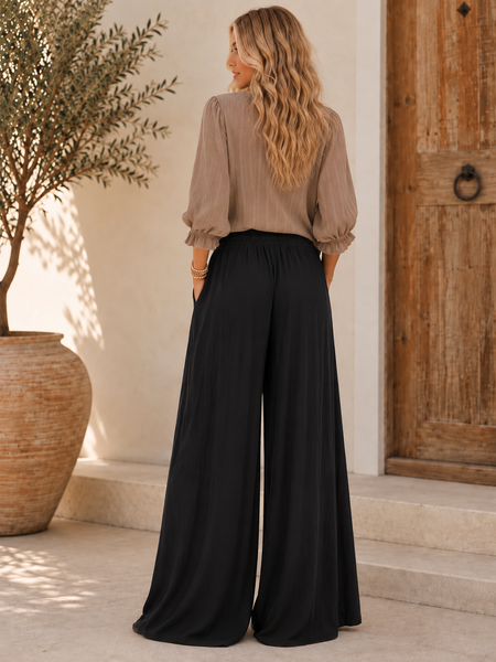 Wide Leg Palazzo Pants - Black