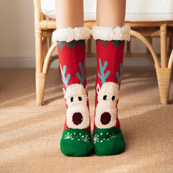 Plush Indoor Christmas Slippers - Red