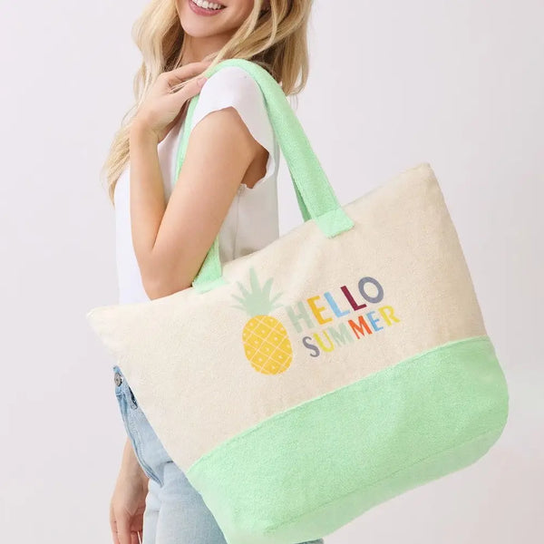 Hello Summer Terry Beach Bag - Mint
