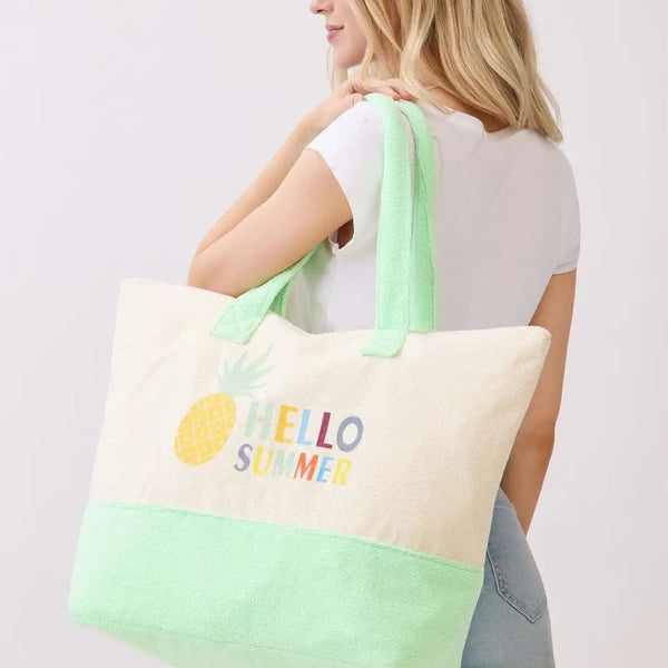 Hello Summer Terry Beach Bag - Mint