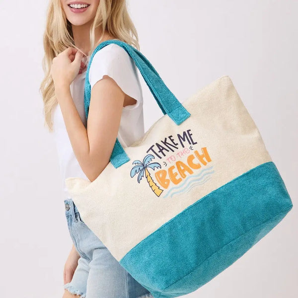Take Me To The Beach Terry Beach Bag - Blue
