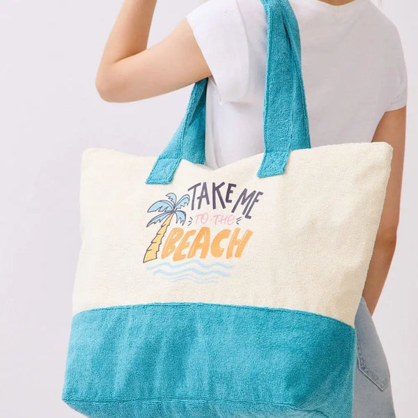 Take Me To The Beach Terry Beach Bag - Blue