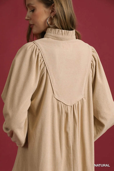 Corduroy Tiered Babydoll Dress - Natural
