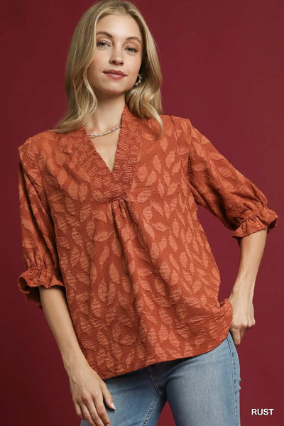 Floral Jacquard Top - Rust