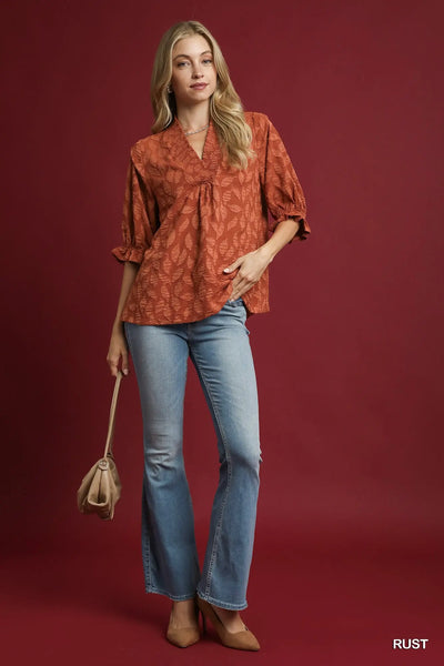 Floral Jacquard Top - Rust