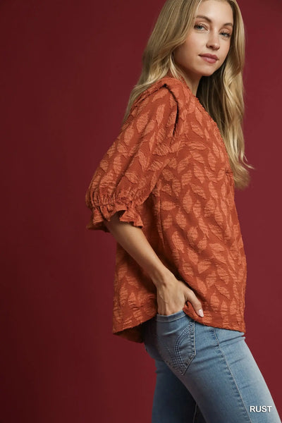 Floral Jacquard Top - Rust