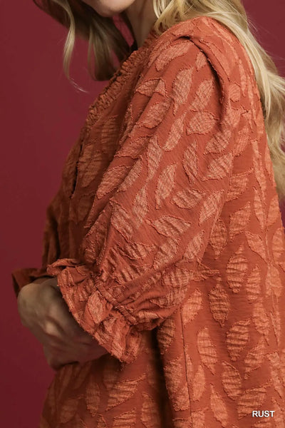 Floral Jacquard Top - Rust