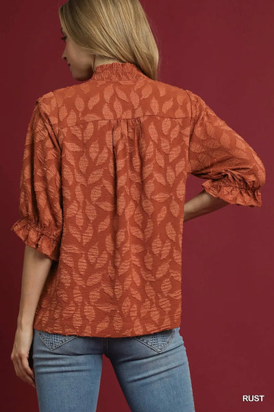 Floral Jacquard Top - Rust