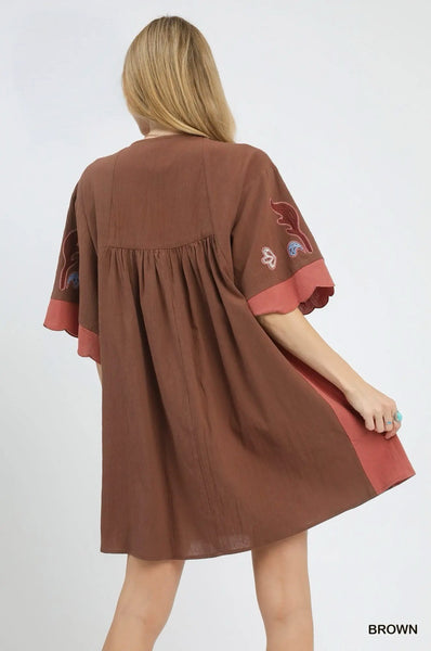 Embroidered Bohemiam Dress - Brown