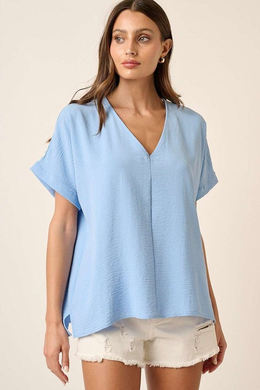 Dolman Sleeve Woven Top - Blue