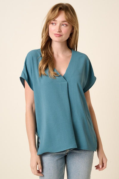 Pleated Front Dolman Sleeve Top - Spring Blue