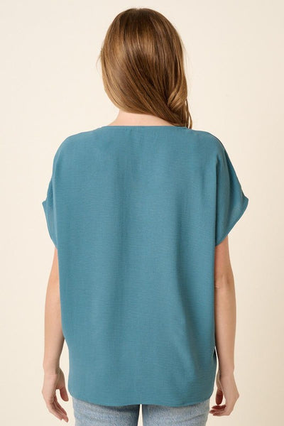Pleated Front Dolman Sleeve Top - Spring Blue