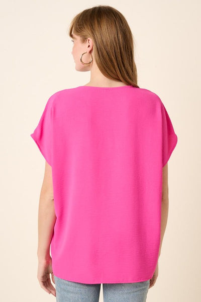 Pleated Front Dolman Sleeve Top - Hot Pink