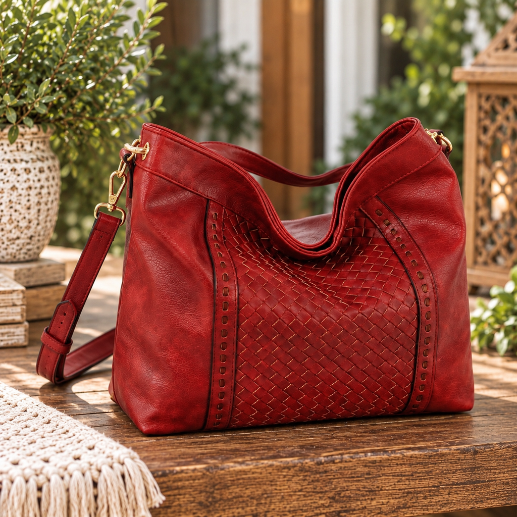 Woven Shoulder Bag - Red