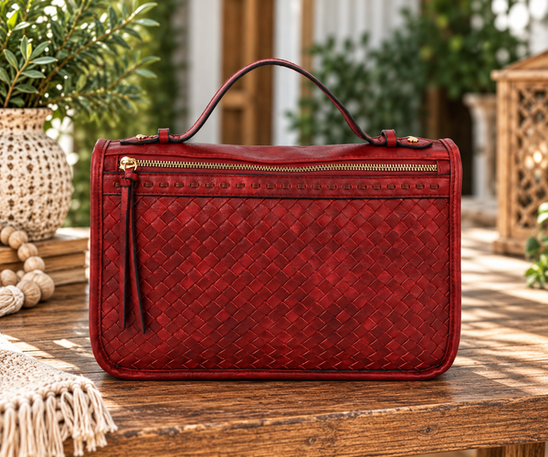 Woven Vintage Messenger Bag - Red