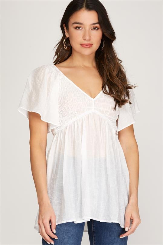 Smocked Woven Top - Off White