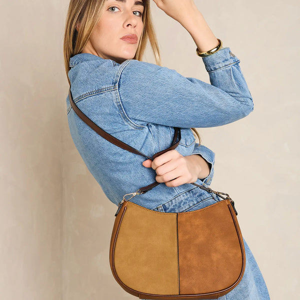 Two Tone Distressed Crossbody - Brown