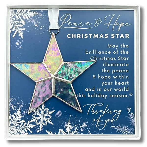 Peace & Hope - Christmas Star Stained Glass Ornament