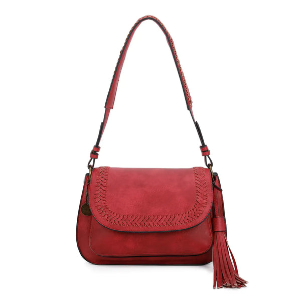 Woven Saddle Bag - Burgundy