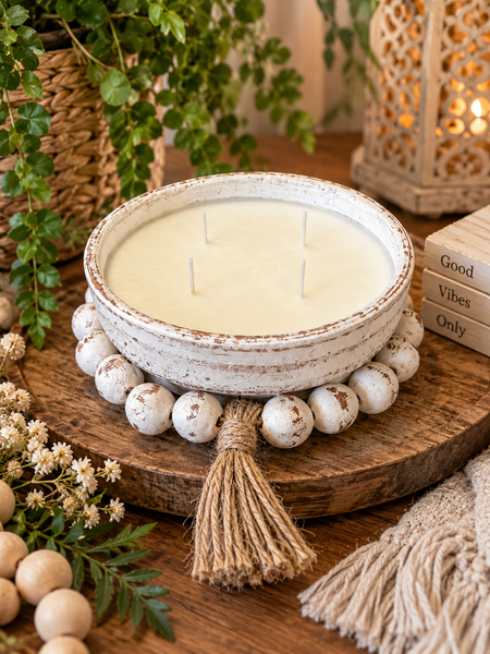 16oz Beaded Clay Pottery Soy Candle - Whitewash