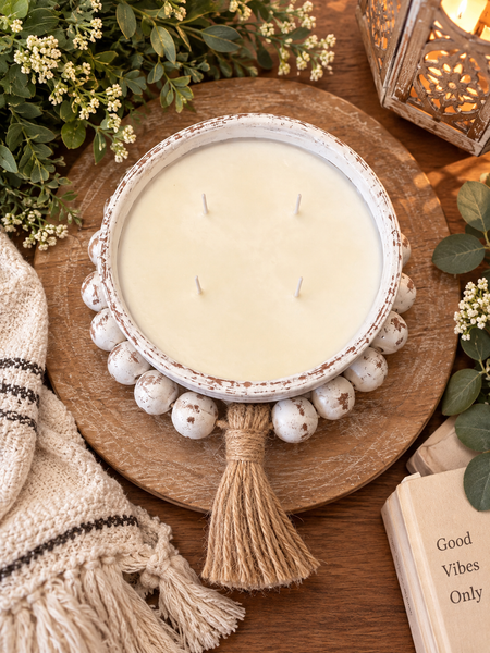 16oz Beaded Clay Pottery Soy Candle - Whitewash