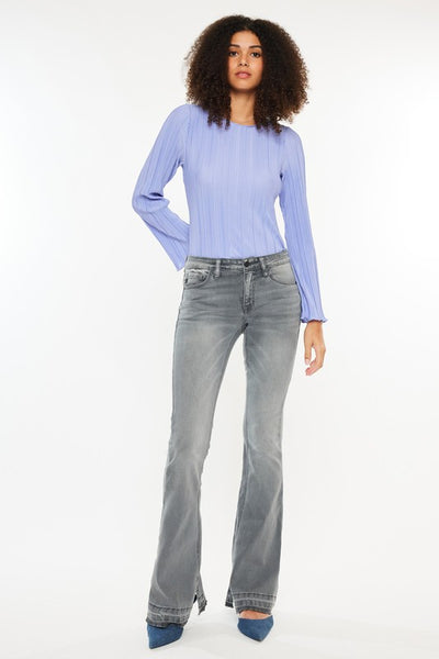 Mid Rise Release Hem Flares - Light Grey