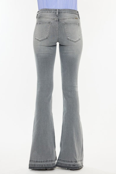 Mid Rise Release Hem Flares - Light Grey