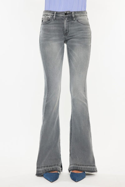 Mid Rise Release Hem Flares - Light Grey