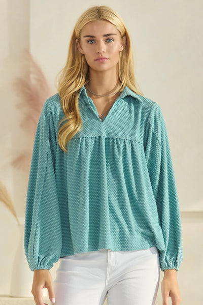 Jacquard Knit Long Sleeve Top - Seafoam
