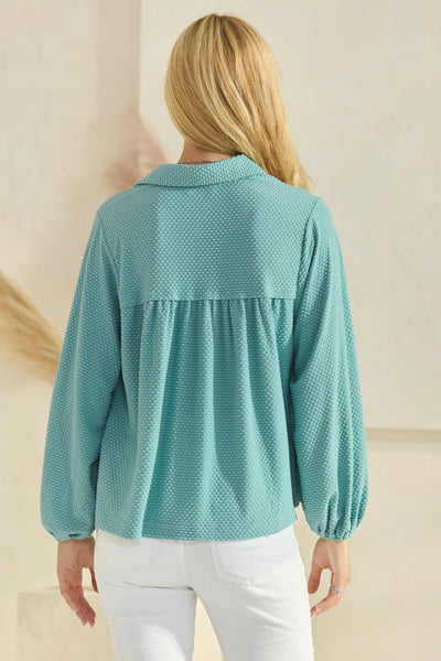 Jacquard Knit Long Sleeve Top - Seafoam