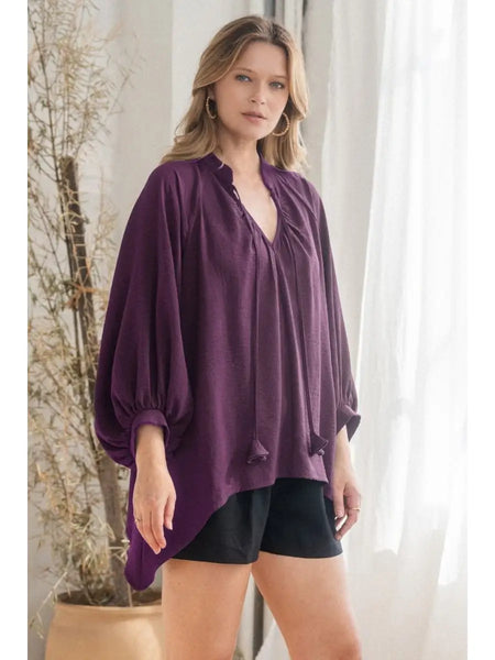Handkerchief Hem Blouse - Eggplant - SALE