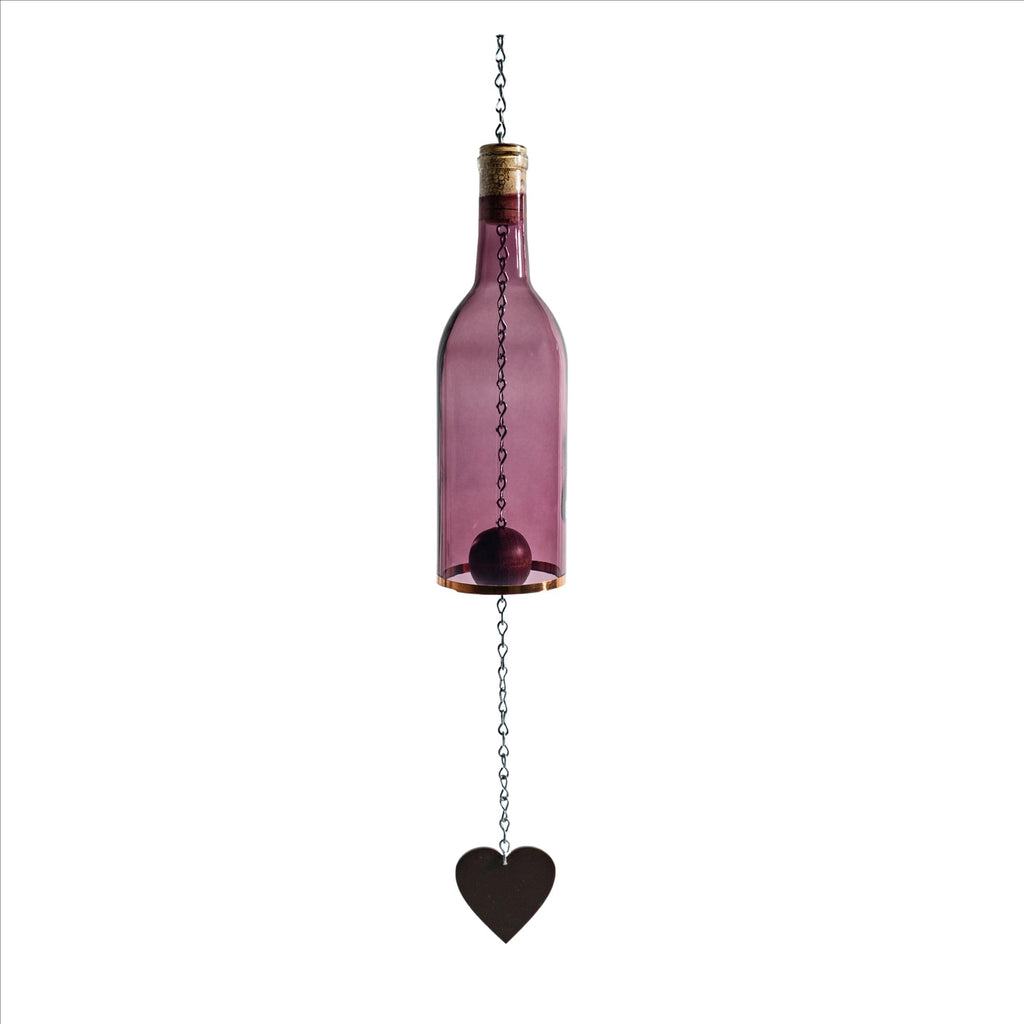 Glass Wine Bottle Wind Chime - Purple