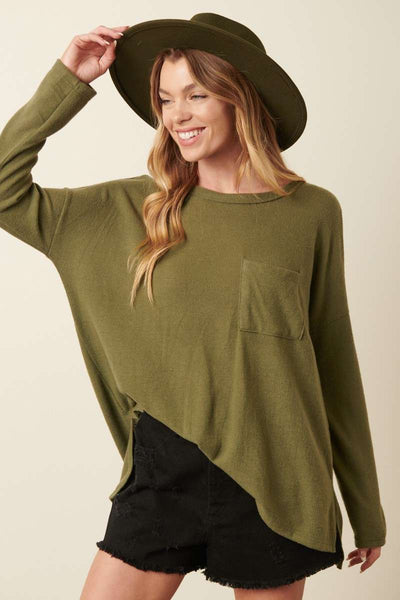 Long Sleeve Knit Top - Army