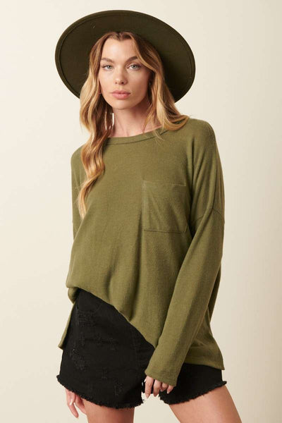 Long Sleeve Knit Top - Army