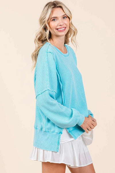 Mineral Washed Waffle Weave Top - Tiffany Blue