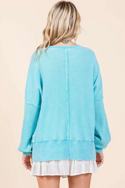 Mineral Washed Waffle Weave Top - Tiffany Blue