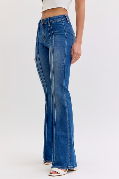 Mid Rise Flare w/ Pintuck Seam - Meduim Wash