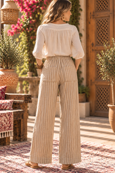 Striped Wide Leg Pants - Warm Sand Stripe
