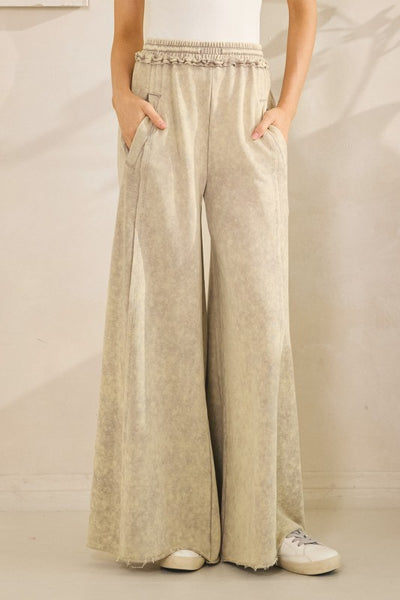 Mineral Washed Palazzo Pants - Gray