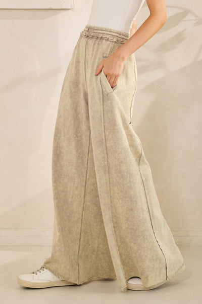Mineral Washed Palazzo Pants - Gray