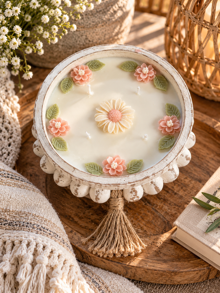 16oz Pottery Soy Candle w/ Wax Flower Embeds