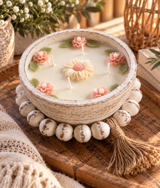 16oz Pottery Soy Candle w/ Wax Flower Embeds