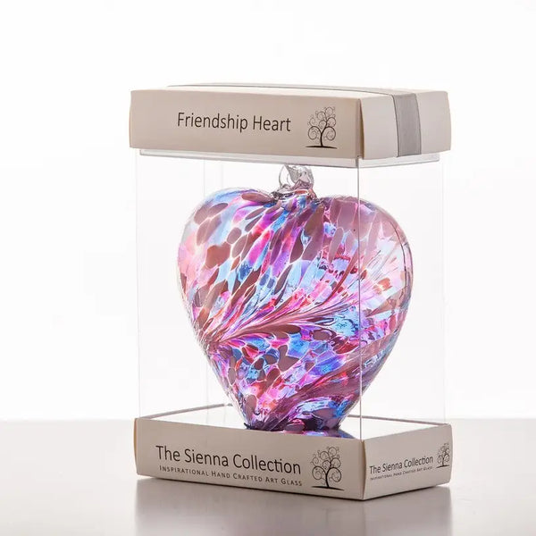 Hand Blown Glass Friendship Heart Orb - Blue/Pink