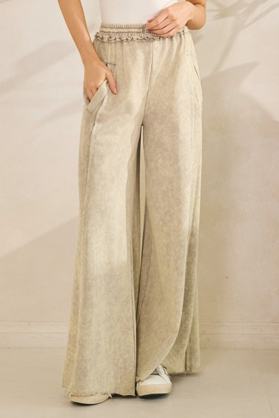 Mineral Washed Palazzo Pants - Gray