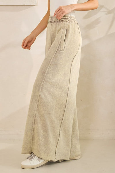 Mineral Washed Palazzo Pants - Gray
