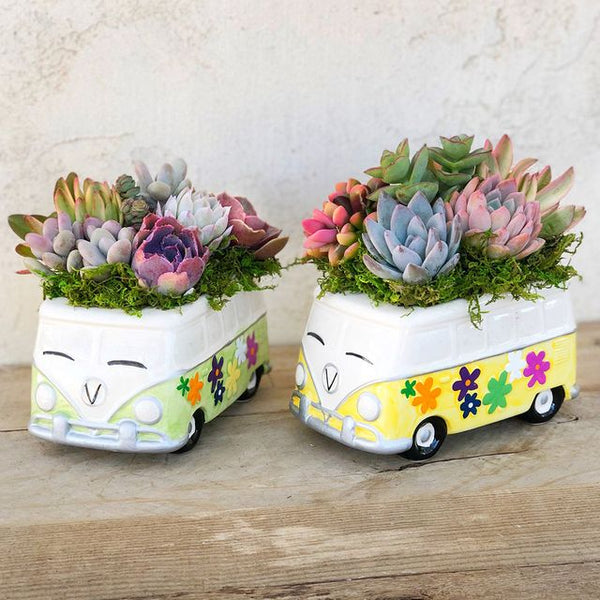 VW Hippie Bus Ceramic Planter - Yellow