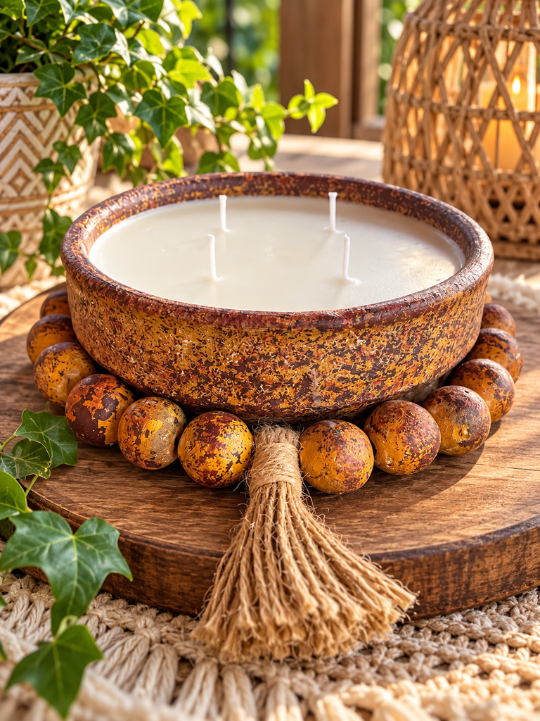 16oz Beaded Clay Pottery Soy Candle - Terracotta