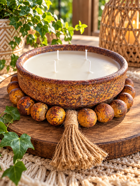 16oz Beaded Clay Pottery Soy Candle - Terracotta