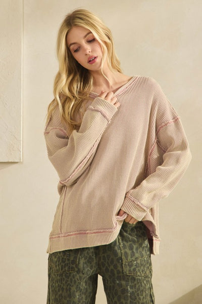 Thermal Texture Oversized Pullover - Mauve