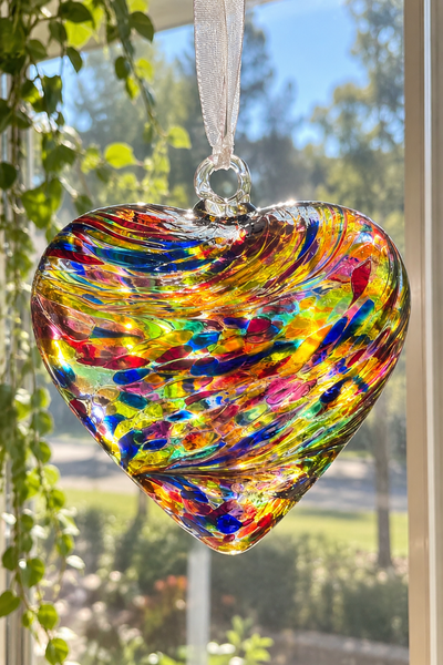 Hand Blown Glass Friendship Glass Heart - Multicolored